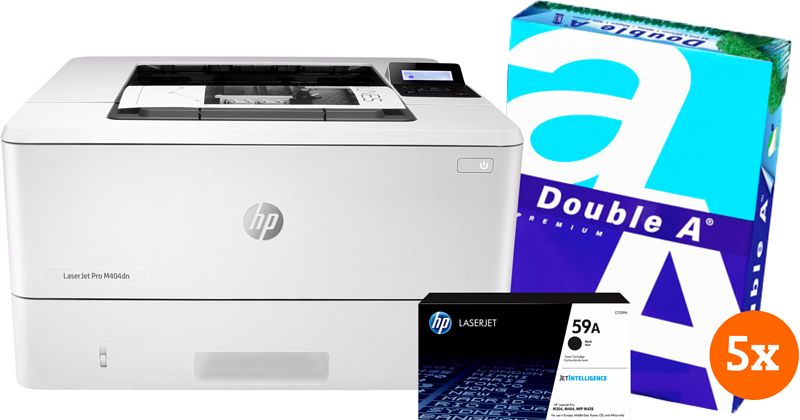 Foto van Hp laserjet pro m404dw + 1 extra zwarte toner + 2.500 vellen a4 papier