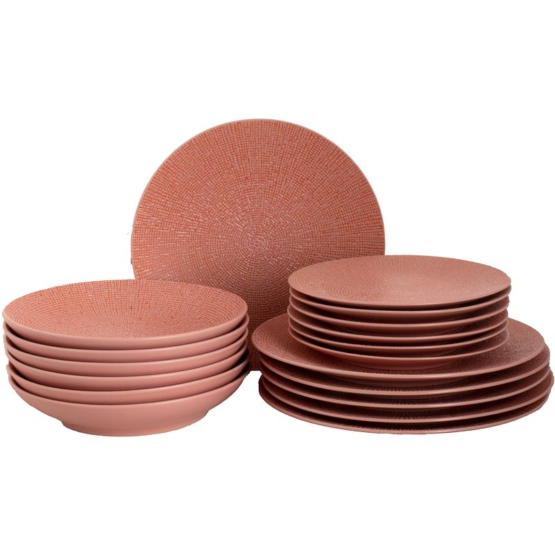 Foto van Palmer bordenset cubical stoneware 6-persoons 18-delig roze