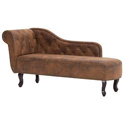 Foto van The living store chaise longue - kunstsuède - antiekbruin - 162 x 56 x 77 cm - dik gevoerd