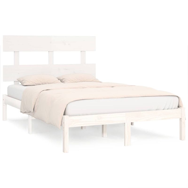 Foto van The living store houten bedframe - grenenhout - 205.5 x 165.5 x 31 cm - wit