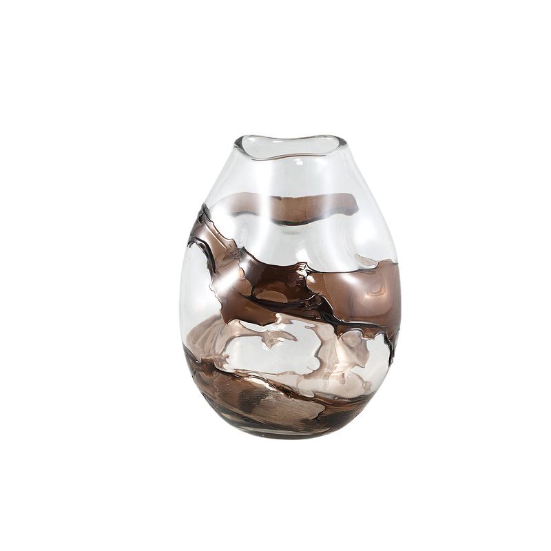 Foto van Ptmd lisee brown solid glass vase line frost s