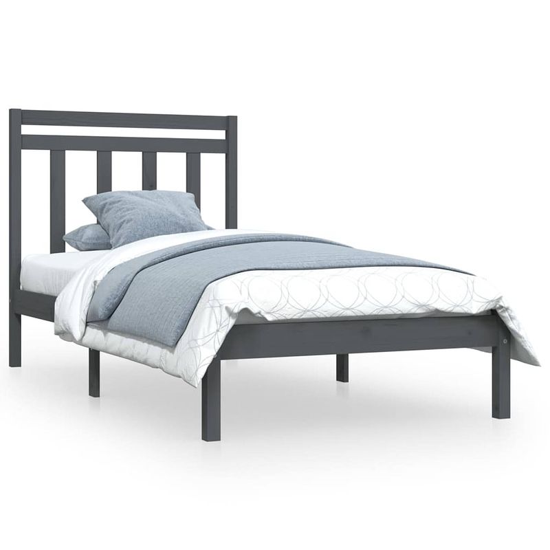 Foto van The living store bedframe - grenenhout - grijs - 195.5 x 95.5 x 31 cm - montage vereist