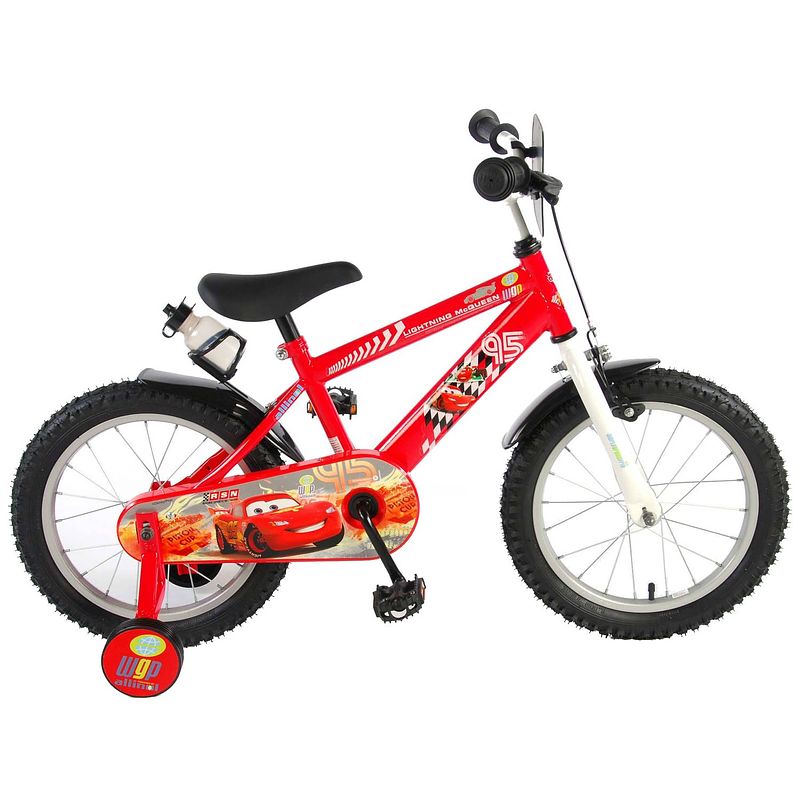 Foto van Disney jongensfiets cars 16 inch 25,4 cm jongens knijprem rood