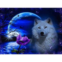 Foto van Diamond painting pakket witte wolf en de maan - volledig - full - 40x30 cm - seos shop ®