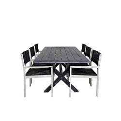 Foto van Rives tuinmeubelset tafel 100x200cm en 6 stoel rives wit, zwart.