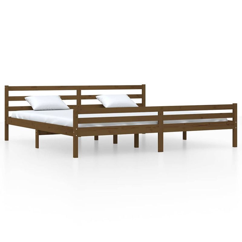 Foto van The living store houten bedframe - 180 x 200 cm - honingbruin - massief grenenhout