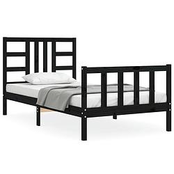 Foto van The living store bedframe massief grenenhout - zwart - 205.5 x 105.5 x 100 cm - multiplex lattenbodem