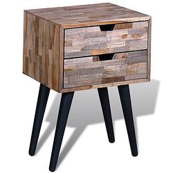 Foto van The living store nachtkastje vintage hout - 42x31x60 cm - gerecycled teakhout - 2 lades