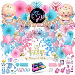 Foto van Fissaly® 129 stuks gender reveal baby shower ballonnen decoratie feestpakket - geslachtsbepaling & babyshower