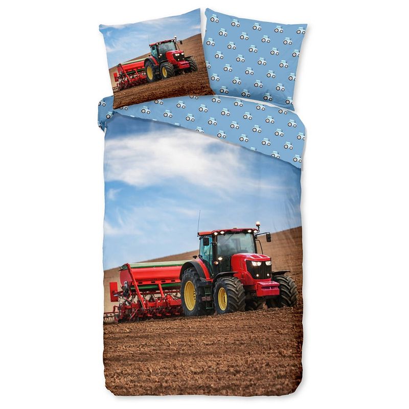 Foto van Good morning kinder dekbedovertrek flanel tractor - multi 140x200/220cm