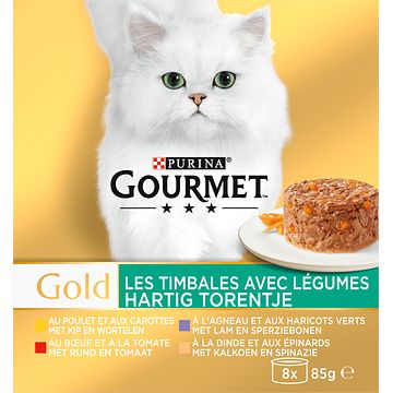 Foto van Purina® gourmet gold hartig torentje met o.a. rund, met kip, met kalkoen en groenten 8 x 85g bij jumbo