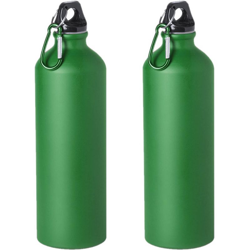 Foto van 2x stuks aluminium waterfles/drinkfles groen met schroefdop en karabijnhaak 800 ml - drinkflessen