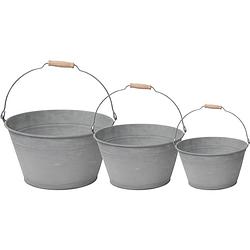 Foto van Emmer/plantenpot/bloempot - set van 3x stuks - zink - grijs - emmers