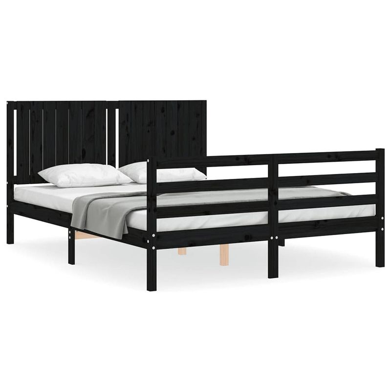 Foto van The living store-bedframe-met-hoofdbord-massief-hout-zwart-160x200-cm - bed