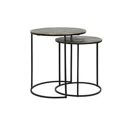 Foto van Side table s/2 41x46+49x52 cm rengo texture antique bronze