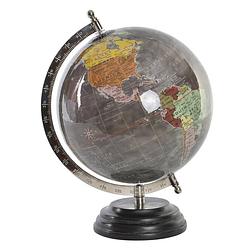 Foto van Items deco wereldbol/globe op voet - kunststof - grijs - home decoratie artikel - d20 x h28 cm - wereldbollen