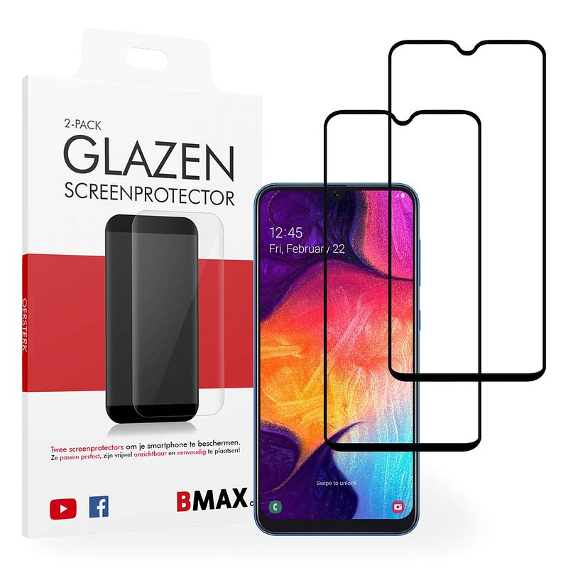 Foto van 2-pack bmax samsung galaxy a50 screenprotector - glass - full cover 2.5d - black