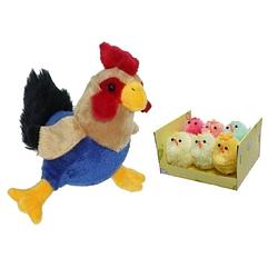Foto van Pluche kippen/hanen knuffel van 20 cm met 6x stuks mini gekleurde kuikentjes 4 cm - feestdecoratievoorwerp