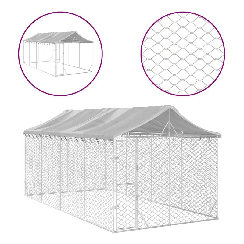 Foto van The living store hondenkennel outdoor - 3x6x2.5m - gegalvaniseerd staal - beschermend dak - afsluitbare deur