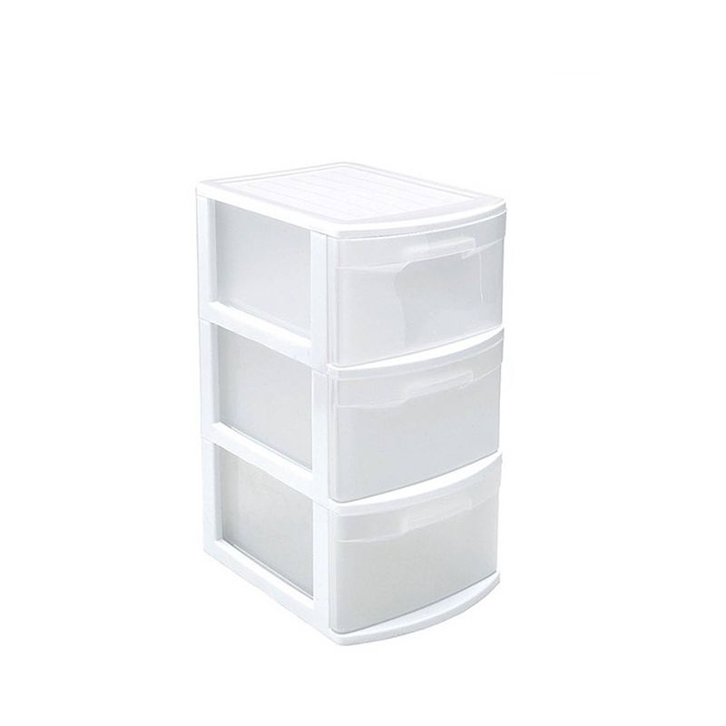 Foto van Witte/transparante ladeblok/bureau organizers met 3 lades 39 x 29 x 59 cm - ladeblok