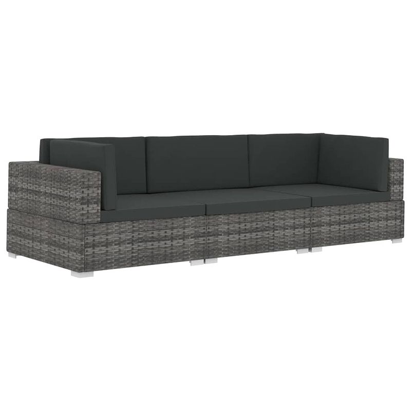 Foto van Vidaxl 3-delige loungeset met kussens poly rattan grijs