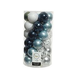 Foto van 37x stuks kunststof kerstballen wit/groen/zilver/blauw mix 6 cm - kerstbal