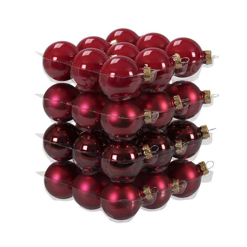 Foto van 36x stuks glazen kerstballen rood tinten 4 cm mat/glans - kerstbal