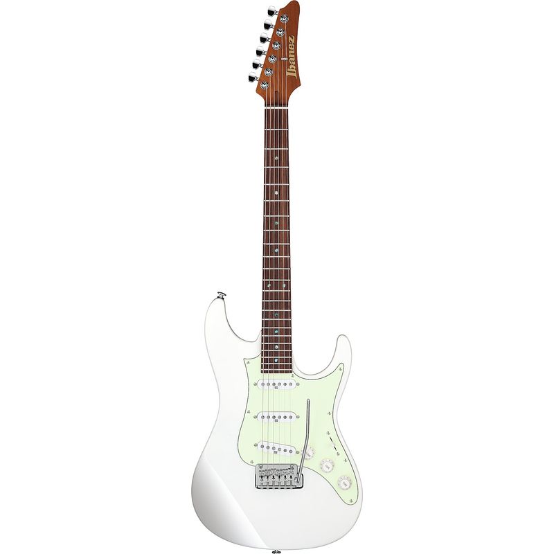 Foto van Ibanez lm1-lwh luna white luca mantovanelli signature elektrische gitaar met koffer