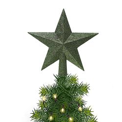 Foto van Kunststof piek kerst ster donkergroen met glitters h19 cm - kerstboompieken