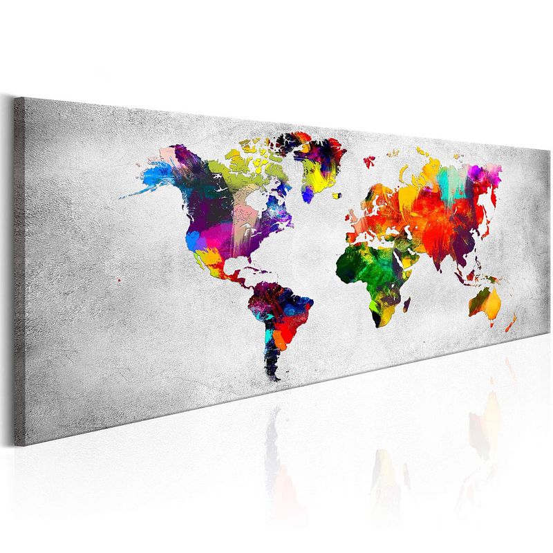 Foto van Artgeist world map coloured revolution canvas schilderij 120x40cm