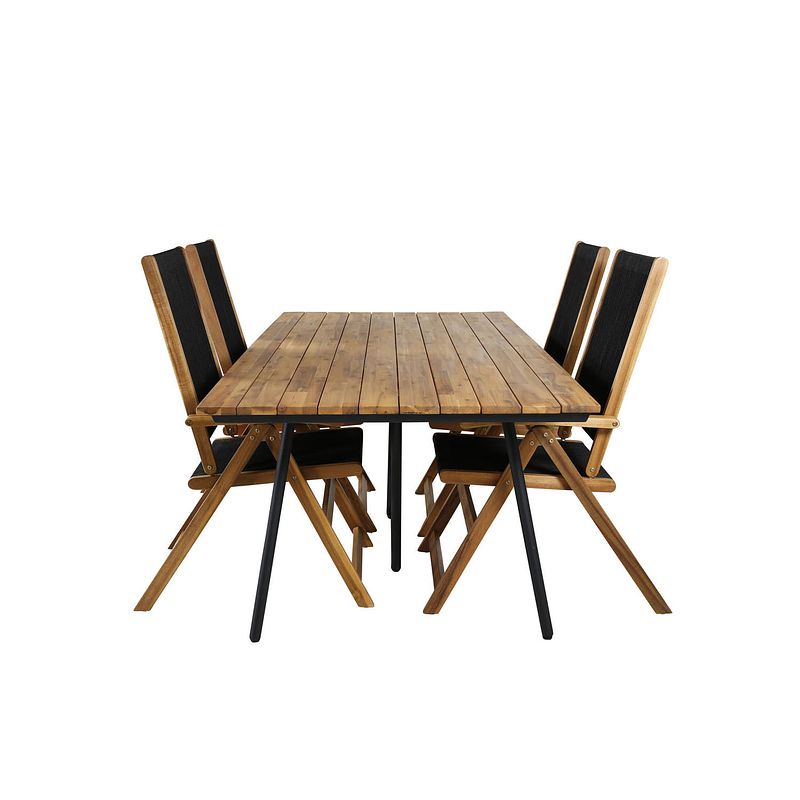 Foto van Chan tuinmeubelset tafel 100x200cm en 4 stoel little john zwart, naturel.