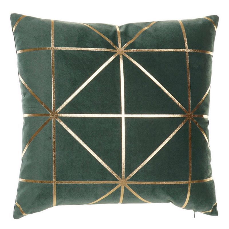 Foto van Casa di elturo sierkussen velvet geometrie - groen & goud - 45 x 45 cm (incl. vulling)