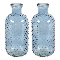 Foto van Countryfield bloemenvaas cactus dots - 2x - blauw transparant - glas - d11 x h24 cm - vazen