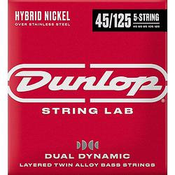 Foto van Dunlop dbhyn45125 string lab dual dynamic hybrid nickel .045-.125 low tension snarenset voor 5-snarige basgitaar