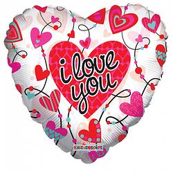 Foto van Kaleidoscope folieballon i love you 91 cm rood/wit