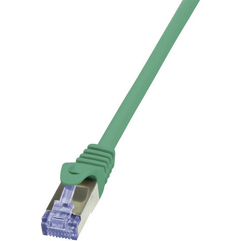 Foto van Logilink cq3065s rj45 netwerkkabel, patchkabel cat 6a s/ftp 3.00 m groen vlambestendig, snagless 1 stuk(s)