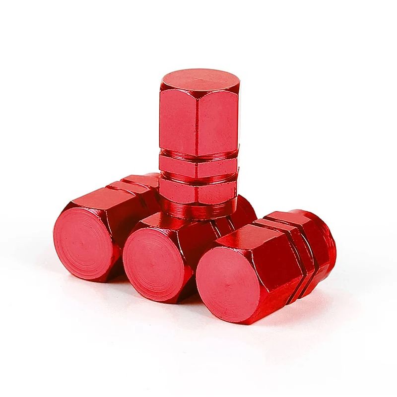 Foto van Tt-products ventieldopppen hexagon red aluminium 4 stuks rood