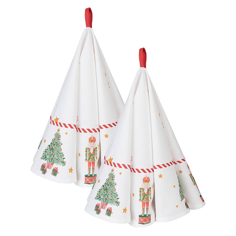 Foto van Haes deco - set van 2 theedoeken rond - ø 80 cm - 100% katoen - happy little christmas