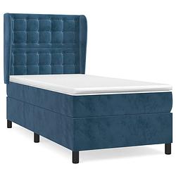 Foto van The living store boxspringbed - middelharde ondersteuning - fluweel - 203 x 93 x 118/128 cm - donkerblauw