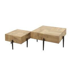 Foto van Giga meubel - salontafel vierkant acaciahout - massief - set van 2 - 60x60x35cm
