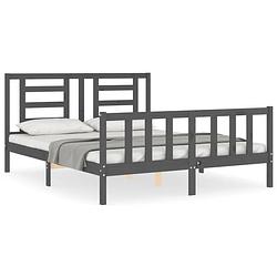 Foto van The living store bedframe met hoofdbord massief hout grijs 160x200 cm - bed