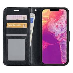 Foto van Basey iphone 13 pro hoesje bookcase kunstleer - iphone 13 pro hoes flip case book cover - zwart