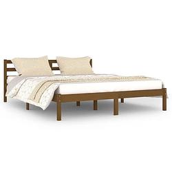 Foto van The living store houten bedframe - grenenhout - 205.5 x 165.5 x 69.5 cm - honingbruin