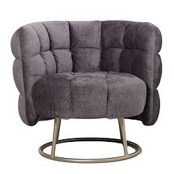 Foto van Ptmd fluffy grey fauteuil vogue 16 graphite gold base