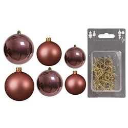 Foto van Groot pakket glazen kerstballen 50x oud roze glans/mat 4-6-8 cm incl haakjes - kerstbal