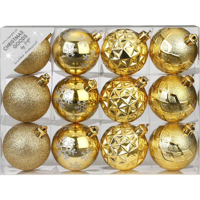 Foto van Set van 36x luxe gouden kerstballen 6 cm kunststof mat/glans - kerstbal