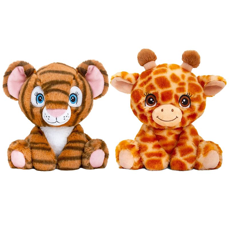 Foto van Keel toys - pluche knuffel dieren vriendjes set tijger en giraffe 25 cm - knuffeldier