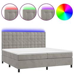 Foto van The living store boxspring - fluweel - led - pocketvering - topmatras - 203x200x118/128cm - lichtgrijs