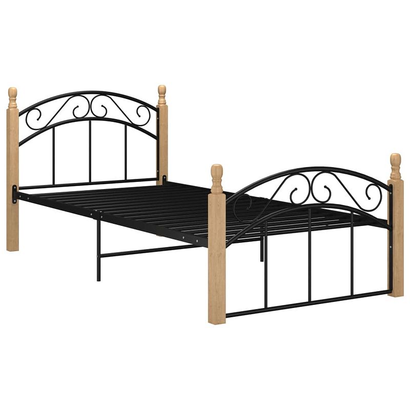 Foto van The living store metalen bedframe - trendy - bed - 210 x 97 x 90 cm - ken- gepoedercoat metaal en massief eikenhout