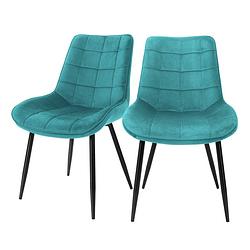 Foto van Eetkamerstoelen met rugleuning set van 2 turquoise fluwelen bekleding met metalen poten ml design